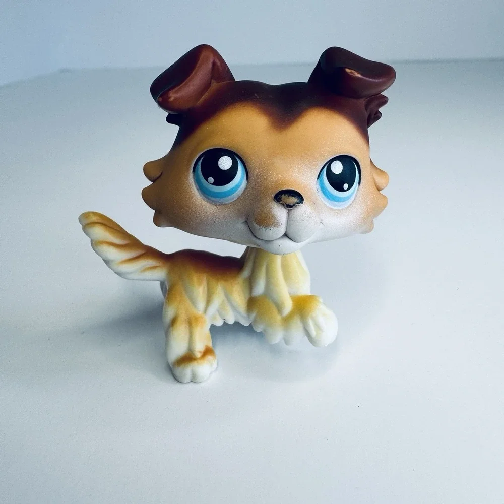 Littlest Pet Shop LPS #58 Collie Sage Brown Paw-Up Portable Pets Pink Carrier